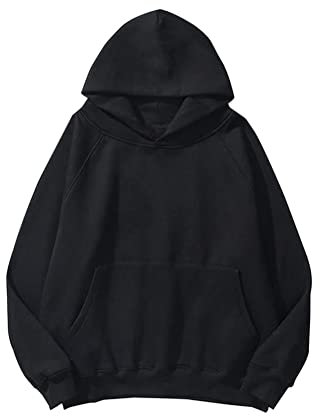 Tomwell Hoodie Damen Herbst Winter Kapuzenpullover Oversize Pullover mit Kapuze Teenager Mädchen Langarm Sweatshirt Casual Pulli mit Taschen G Schwarz L