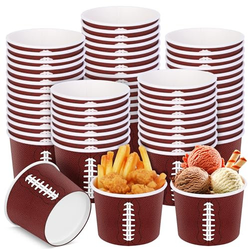Shojoy 50 Pieces Football Snack Bowl 8oz Ice Cream Bowls for Snacks and Favors Football Ball Serving Bowl Disposable Paper Bowl for Football Tailgate Party Family Dinner and Sports Event