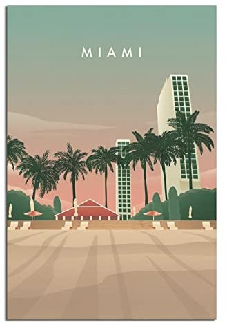 Miami Florida Skyline Vintage Reise Poster Leinwand Wand Home Room Decor Kunst Poster Gemälde Bild Druck Geschenk Poster