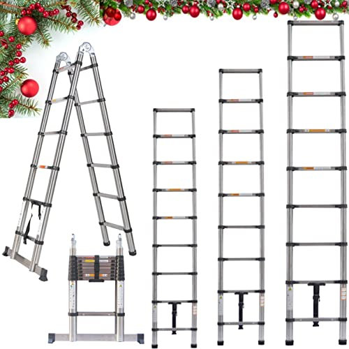 5M A-Frame Telescoping Extendable Ladder - Heavy Duty Stainless Steel Multi Purpose Loft Garden Roof Stair Ladder, Retractable Ladder for Decorating, Painting, EN131 Certification