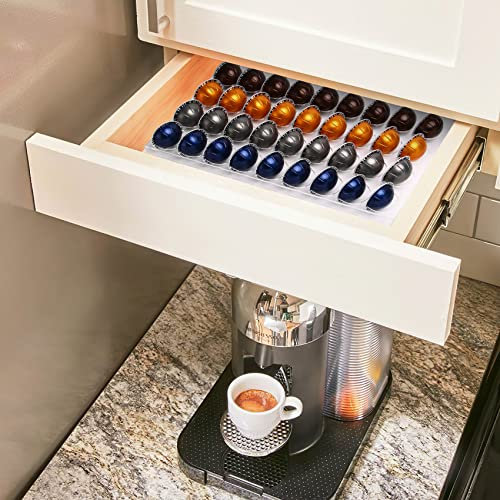 RAMIEYOO Plateau de rangement pour capsules de café, organiseur de tiroir compatible avec les capsules Nespresso Vertuo Vertuoline pour cuisine, maison, bureau (acrylique)