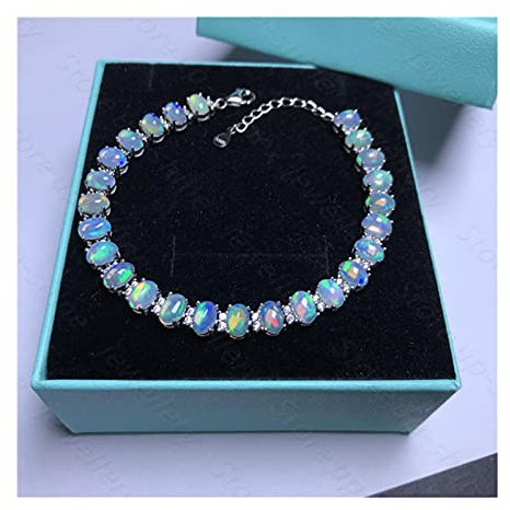 CAZARU Armbänder für Damen Stil Damen Silber natürliches Opal Armband mit 925 Silber Geburtstagsgeschenk Schmuck 20cm Roségold Farbe