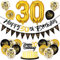 Bluelves 30. Geburtstag Deko Set, Schwarz-Gold, Luftballon 30, Banner, Wimpelkette, Cake Topper für Party Dekoration