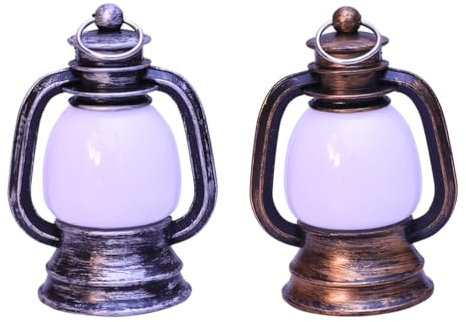 DOITOOL Puppenhaus Beleuchtung Petroleumlampe, 2st Hängend Weihnachtsdeko öllampe Laterne Outdoor, Mini LED Petroleumlampe Antik Nachtlicht Kerze Warme Lampe Haushalt Ornament, Feengarten Zubehör