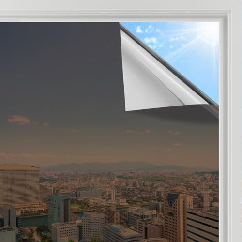 rabbitgoo Spiegelfolie Fenster Sichtschutz, Einseitig Fensterfolie Blickdicht von außen Braunsilber 44,5x200cm, Sonnenschutzfolie Fenster Innen Tönungsfolie Wärmeschutzfolie UV Schutzfolie