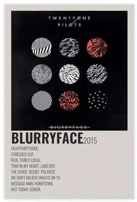 Sänger Twenty Poster One & Pilots Blurryface Album Cover Leinwand Poster Wandkunst Dekor Druck Bild Gemälde für Wohnzimmer Schlafzimmer Dekoration ungerahmt 30 x 45 cm