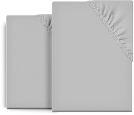 Beautex 2er Set Spannbettlaken Jersey Baumwolle Standard 90x200x30 cm Grau | atmungsaktiv, hautfreundlich, rundum elastisch, perfekte Passform, formstabil, pflegeleicht