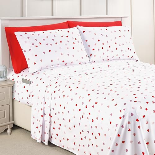 Elegant Comfort Softest and Coziest 6-Piece Sheet Set - 1500 Premium Hotel Quality Microfiber - Deep Pocket, Wrinkle Resistant 6-Piece Heart Pattern Bed Sheet Set, King, Valentina