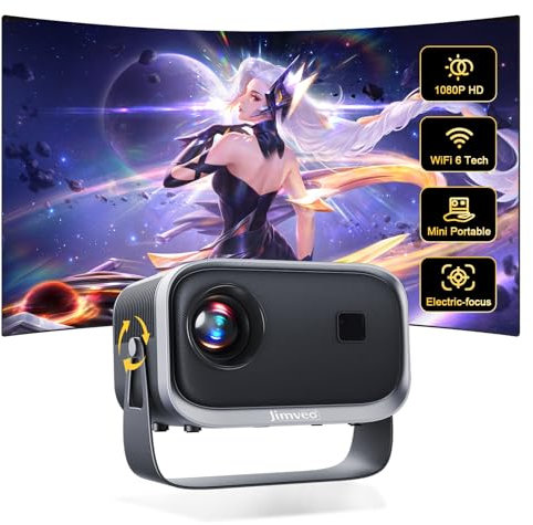 Videoprojecteur【FocusÉlectrique&±45°Correction trapézoïdale】 360°Rotating Jimveo Mini retroprojecteur Portableprojecteur 13000L FHD1080P WiFi6 Bluetooth HomeCinéma 4KSupportépour Phone/FireStick/ PS5