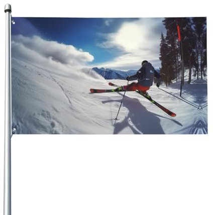 Winter-Ski-Flagge, Banner, 90 x 152 cm, einfache Installation, verblasst nicht leicht, hängende Flagge für Innen- und Außenbereich, Garten, Hof, Dekoration, Flaggen