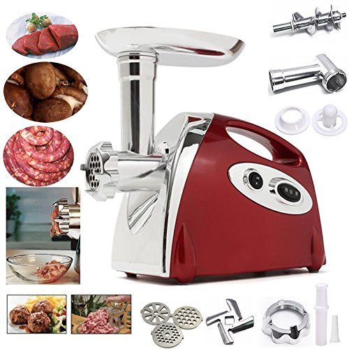 HUIYOPU 2800W Electric Meat Mincer Grinder and Sausage Maker, Meat Grinder & Sausage Stuffer,3 Different Cutting Plates,Sausage & Kubbe Kit (Red)
