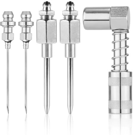 NQEUEPN 5pcs Grease Needle Kit, 90 Degree Grease Coupler Needle Grease Fitting Nozzle Grease Injector Needle Gun Tip Steel Narrow Needle Dispenser Greasing Accessory for Hard-to-Reach Fittings