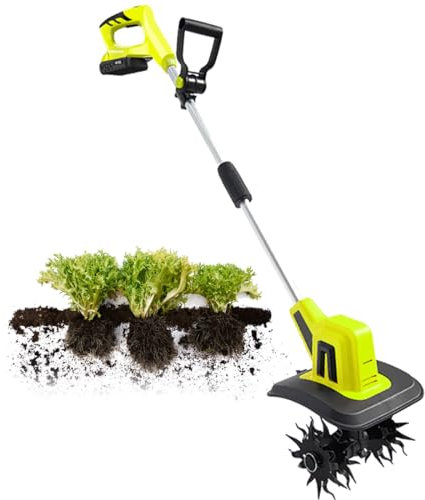 HLGKBY Cordless Garden Tiller Rotavator, for 20V Max Battery,Electric Powerful Soil Cultivator for Lawn, 22Cm Working Width, 16Cm Tilling Depth, Weed Removal, for Garden, Vegetable Plots