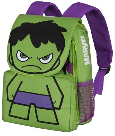 Marvel Hulk Angry-Mochila Pequeña Expandible EXP, Verde, 18 x 28 cm, Capacidad 15 L