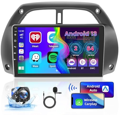 Hikity 2GB+64GB Android 15 Autoradio für Toyota RAV4 2001-2006 Radio Wireless CarPlay Android Auto Bluetooth 9 Bildschrim Auto Radio mit Navi Rückfahrkamera