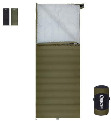 QEZER Daunenschlafsack Ultraleicht Deckenschlafsack kleines Packmaß für Camping und Trekking 3~4 Jahreszeiten Outdoor oder Indoor (Grün)
