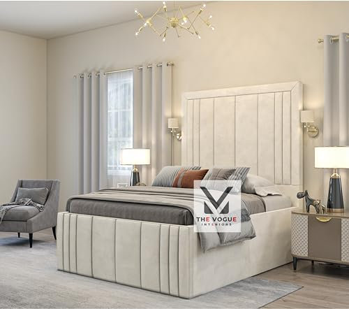 THE VOGUE Interiors Ottoman Storage Bed Frame, Bed Frame Double King, Super King Size Without Mattress, Plush Velvet Bed With Storage (Cream Plush Velvet, 3FT SINGLE)