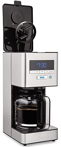 VINCI RDT Elite Kaffeemaschine mit Sprühkopf, programmierbare Kaffeemaschine für 12 Tassen mit Blütefunktion und rotierender Dispersionstechnologie, Schwarz und Edelstahl, ausgeschaltet