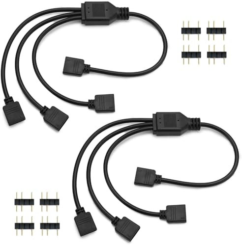QWORK® 2 pezzi cavo splitter ARGB, 5 V, 3 pin, splitter argb, 1 presa su 3 spine, 30 cm, per dissipatore CPU e ventola ARGB 5 V