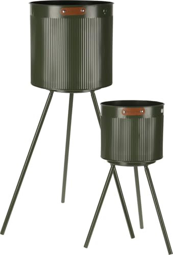 Muddy Hands Set of 2 - Green Metal Plant Pot Stand Indoor Home Outdoor Garden Decorative Flower Planter Holder Shelf Display