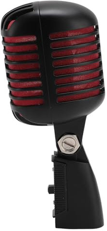 Sxhlseller Retro Dynamic Microphone - Vintage Cardioid Mic with Zinc Alloy Body & Self-Tensioning Swivel Rack for Live Performance, Karaoke & Studio Use (Black)