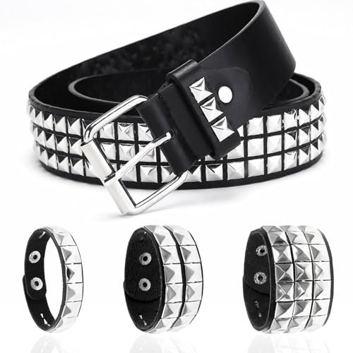 MIVAIUN Punk-Nietengürtel, PU-Leder, Armband, 80er-Jahre, Gothic, Rock, Ösen, Gürtel für Jeans, Hosen, Schwarz, M