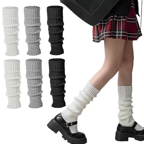 JNGTKL Women's Winter Knit Leg Warmers - 3 Pairs Japanese Style Stylish Warm Long Boot Socks For 80s Party Yoga Ballet Dance Ice Skating Accessories
