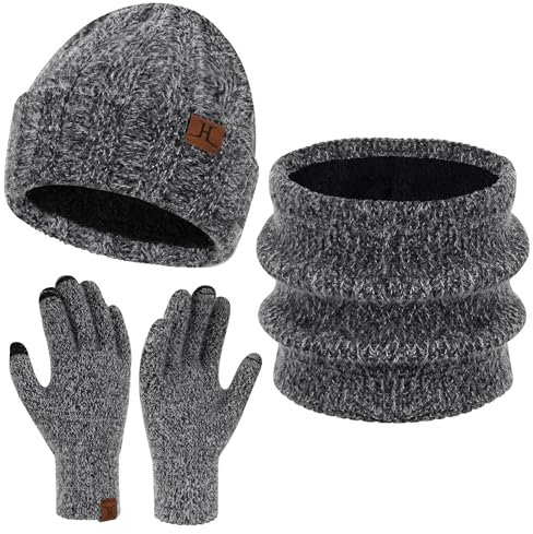ZASFOU Damen Winter Mütze Schal Touchscreen Handschuhe Set Kunst Nerz Samt Strickmütze Beanie Thermo Wintermütze Schals Winterschal Winterhandschuhe Geschenk für Frauen