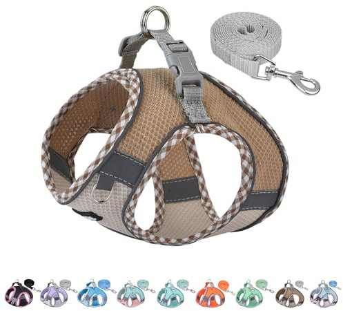 AIITLE Hundegeschirr No Choke Over, einstellbares Hundegeschirr mit Leine, atmungsaktivem Mesh und Schnellverschluss - Outdoor Walking, Training für mittlere Hunde Braun-Beige L