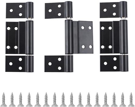 UFURMATE Center Door Hinges, 3Pcs Aluminum Matte Black Door Hinges Screen Door Flush Hinge 1/8 in Mortise Free Hinges for Vertical Hinged Door/Window