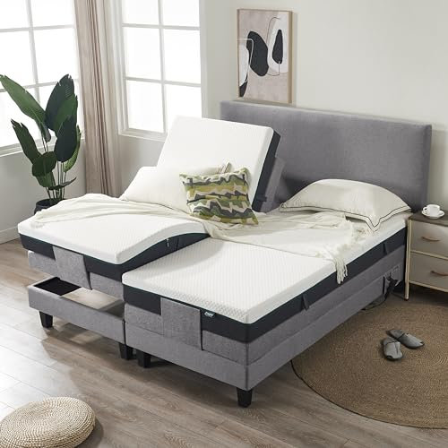 De RUCCI Motorbett, Boxspringbett mit elektrischer Verstellung, 7-Zonen Matratze, Modell 209E Riva Bestes Preis-Leistungs-Verhältnis, Zwei Jahre Garantie auf den Bettmotor (Grau, 200 x 200 cm)