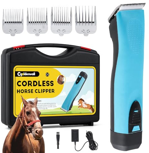 CGOLDENWALL Cortapelos para Caballo, Batería de Li-Ion 1400mAh & Cable de 3.5m para Uso Con/Sin Cable, 3200-4000rpm Ajuste de Velocidad, para Perro, Caballo, Cabra, Vaca y Animal de Pelo Grueso