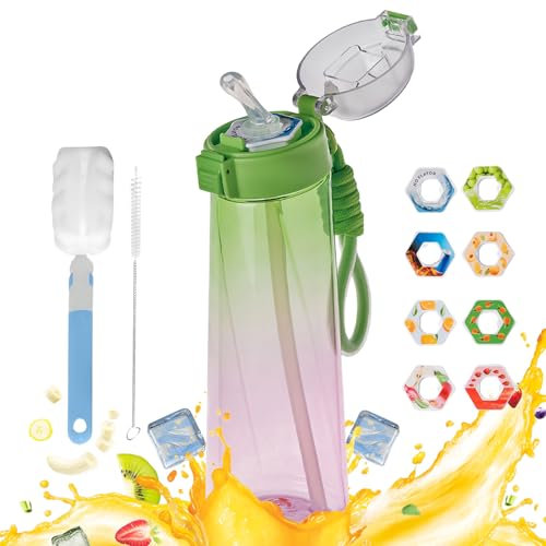 Air Gourde Up 850 ML, Bouteille Air Gourde Up Gourde Sport Paille avec 8 Stochastique Pods de Gout Gourde Aromatisée Air Gourde Up Tritan Water Bottle Fitness (Vert Violet)