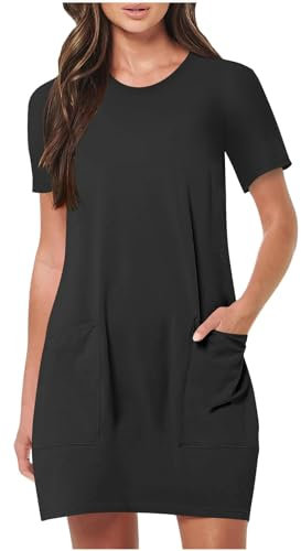 Women's Dress Casual Loose with Pockets Short Sleeve Crew Neck Dress T Shirt Midi Clothes