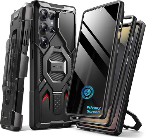 Tongate Magnetic Stand for Samsung Galaxy S25 Ultra Case, Black | 2 Front Frames, Screen Protector & Camera Cover, Compatible with MagSafe, Military Drop Protection Phone Case with Belt Clip