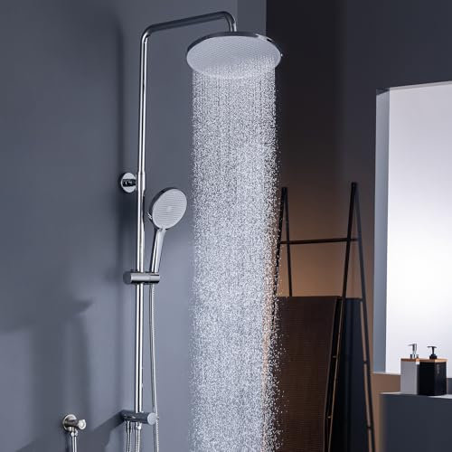 GAOZHI Colonne de douche sans mitigeur thermostatique en acier inoxydable 304 chromé colonne de douche hydromassage avec douche à pluie et douche à main 26 cm