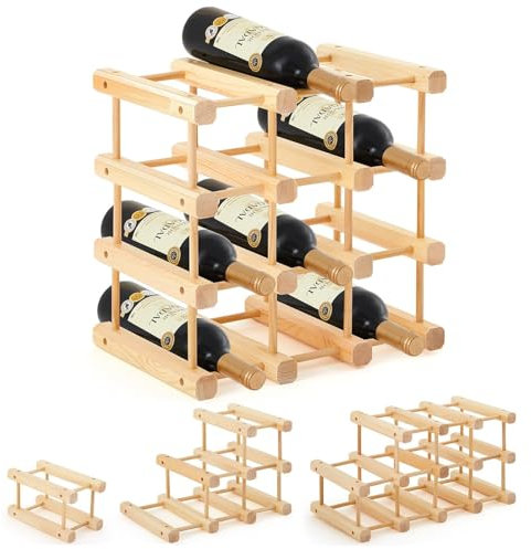 Rehomy Wooden Wine Rack for 12 Bottles, 4- Tier Expandable Bottle Holder, Customizable Counter Stand Shelves for Kitchen, Restaurant, Bar, Pantry, Cellar (Wood)