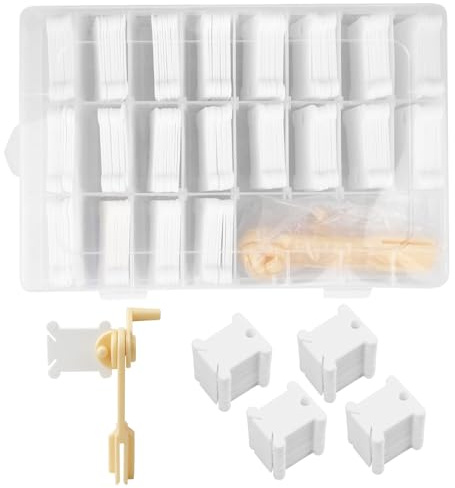 ktxaby Stickgarn Organizer Set 200 Plastikseide Bobbins Thread Card mit 1 Floss Winder und 24 Fächer Aufbewahrungsbox – Kreuzstich Thread Karten für DIY Basteln Nähen Stickerei Zubehör