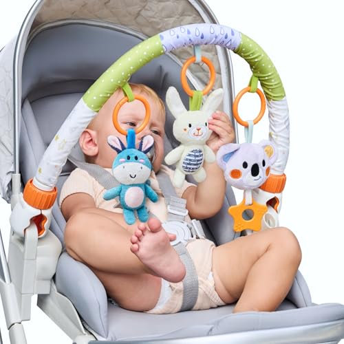 TUMAMA Spielbogen Kinderwagen Spielzeug Baby Ab 0 3 6 9 Monate, Clip Auf Bogen Babyschale Babyspielzeug Für Auto, Plüschtier Tier Hängespielzeug Mit Rasseln Beißring Für Autositz Mobile Kinderbett