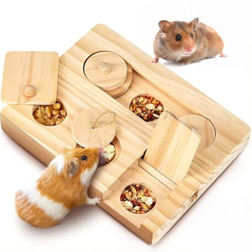 SXTDKMJ Hamster Zubehör, Hamster Spielzeug 6 in 1 Futtersuchspielzeug aus Holz für Meerschweinchen, Kaninchen Chinchillas Rennmäuse Zwerghamster