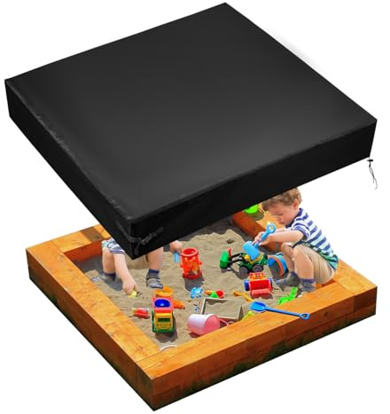 Square Sandbox Cover, 50x50x8in Oxford Practical Waterproof Dustproof Sandbox Lid Outdoor Protection Cover Suitable for Protecting Toys Sandpits Small Swimming Pools Furniture (Black)