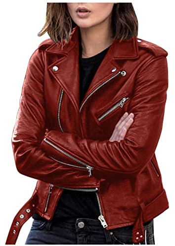Uwdiohq Femmes Grande Taille Faux Cuir Veste à Manches Longues Fermeture éclair ajusté en Artificiel Manteau Automne Courte Mince Manteau Hiver Chaude Jean Veste Mi Saison Ensemble Blazer Femme
