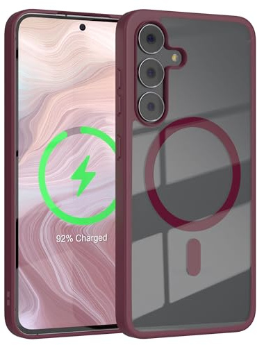 EAZY CASE Hülle für Galaxy S25 FE kompatibel mit Qi Charging Ultra Aufprallschutz Stoßfest und Kratzfest dünne Schutzhülle mit Kameraschutz Silikon Cover Clear Hybrid Handy Case Beere - Qi Charging