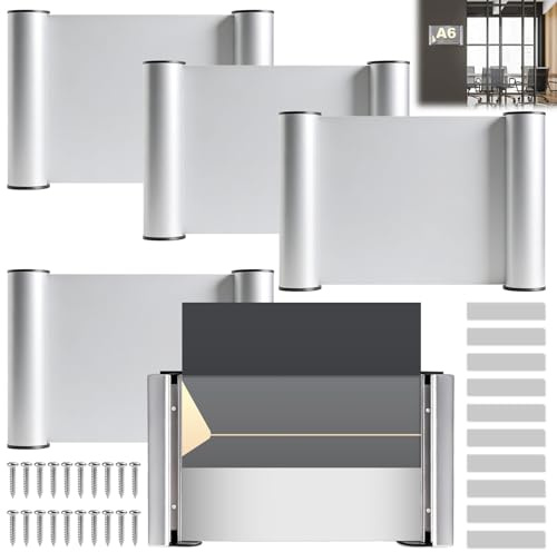 Aicharynic Lot de 5 plaques de porte de bureau - Format A6 - En aluminium - Autoadhésives - 148 mm x 105 mm - Plaque nominative stable - Couverture transparente - Pour la maison, l'événement