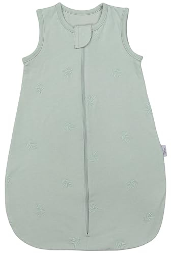 TupTam Sommerschlafsack Baby – Leichter Schlafsack Baby Sommer 0.5 TOG aus Baumwolle, OEKO-TEX zertifiziert, Unisex, Farbe: Salbei_Blätterbestickung, Größe: 86-92