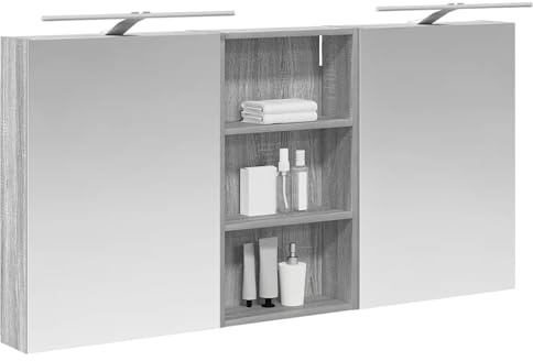 vidaXL Badezimmerschrank-Set 3 pcs 140 x 14,5 x 70 cm Holzwerkstoff, Badezimmer-Schrank, rechteckiger LED-Spiegel, moderner Wand-Organizer, praktischer Platzsparer