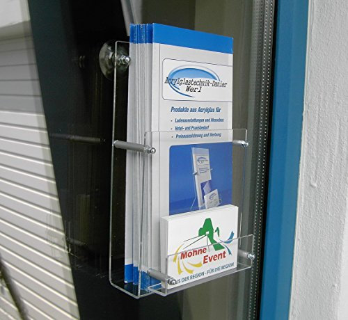 Acrylglastechnik Danier Flyerhalter mit Visitenkartenfach für Scheiben und glatte Flächen