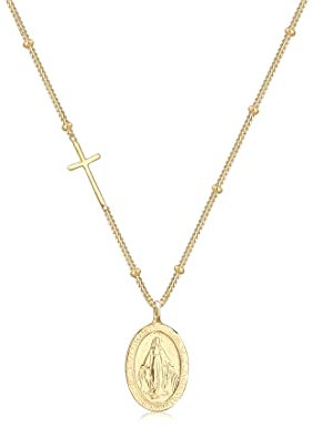 Elli Halskette Damen by @lleennyyy mit Marienbild Anhänger und Kreuz in 925 Sterling Silber