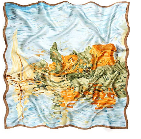 Prettystern Damen 90cm 100% Seide Umschalgtuch Kunstdruck Claude Monet Regatten bei Argenteuil P808