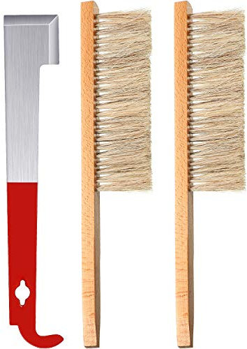Mudder Bee Hive Tool Stainless Steel J Hook Frame Lifter and Scraper, 2 Pieces Beehive Brushes Beekeeping Tools for Beekeepers